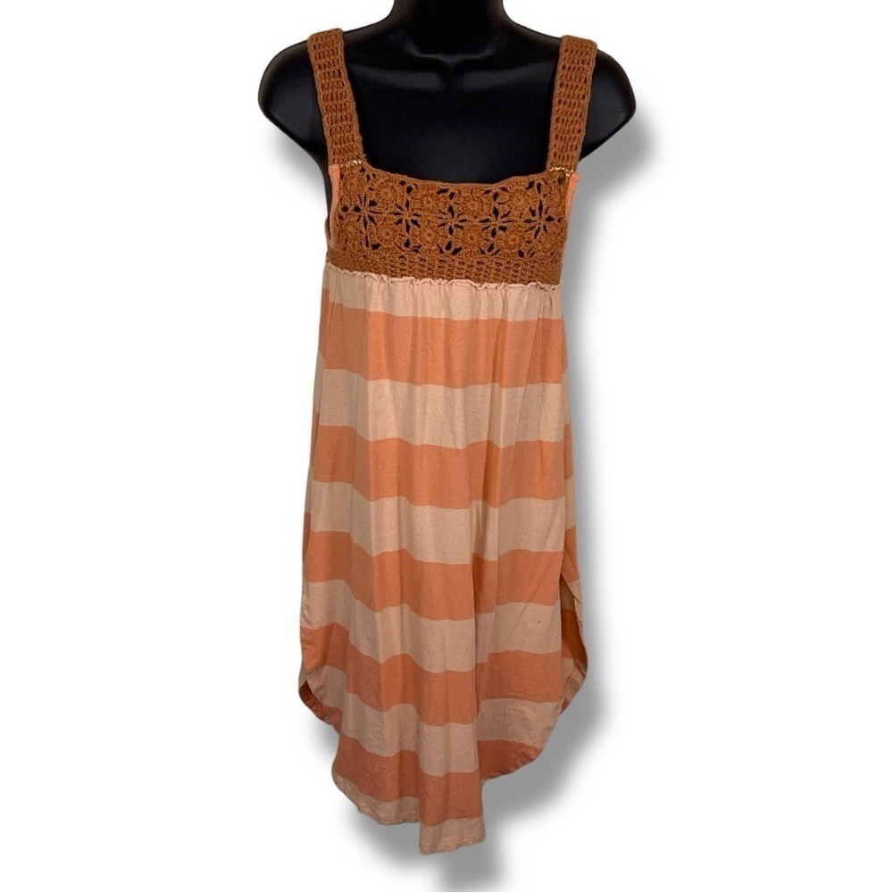 XS We The Free Linen Blend Orange Embroidered Lace Accent Dress Sleeveless